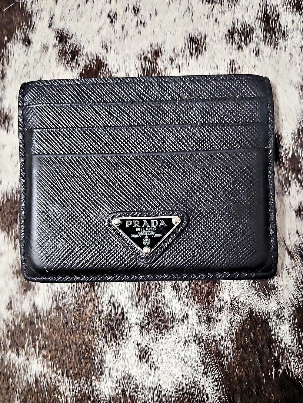 Prada Saffiano Triangle Logo Card Holder Wallet Black